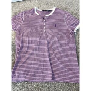 Women's Purple Striped white Golf Polo Shirt  Sz Xl Ralph Lauren W Logo